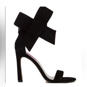 Betsey Johnson Friskyy Black Suede Leather High Heel Sandals
